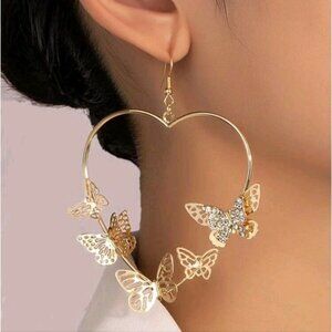 Rhinestone Butterfly Decor Heart Drop Earrings
